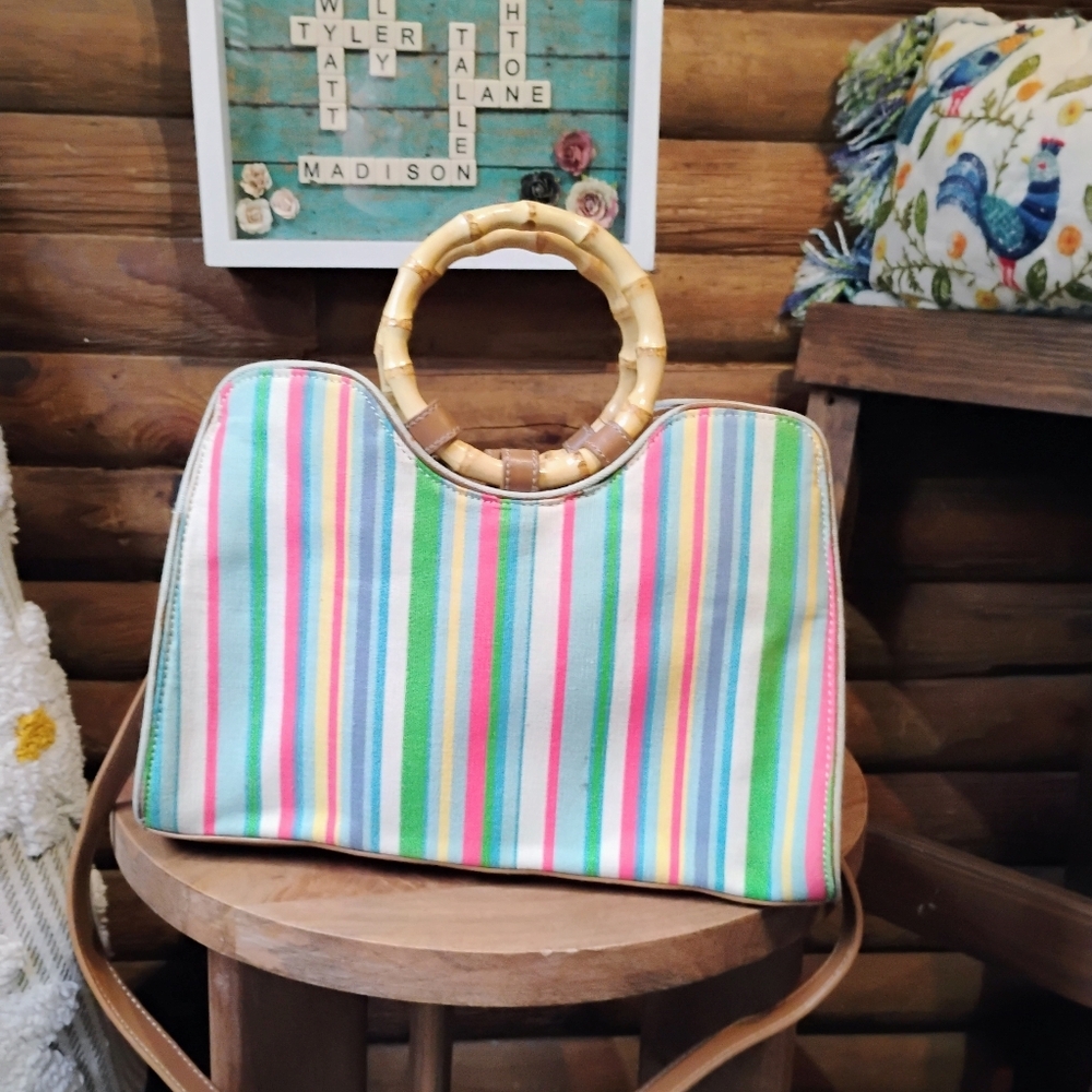FOSSIL HANDBAG/SHOULDER BAG STRIPPED ROUND HANDLES - Picture 2 of 8